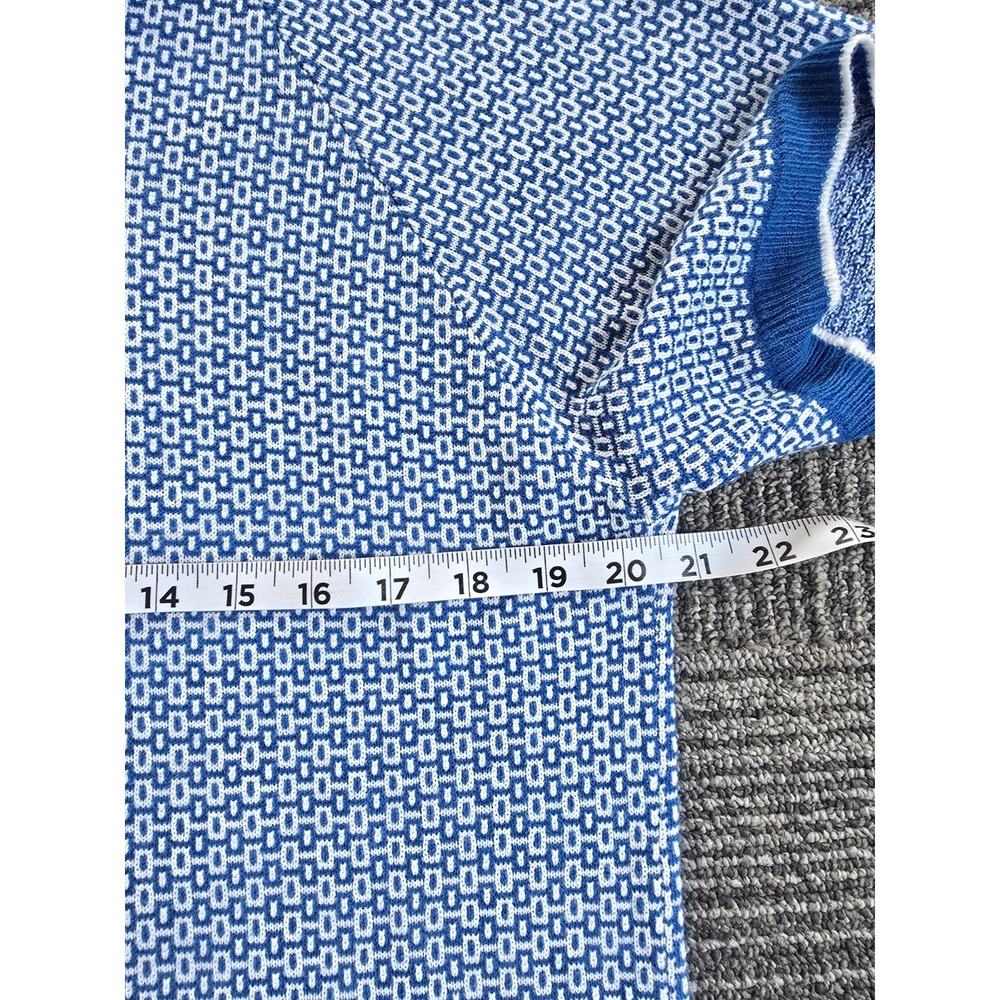 VTG 60 70s Men Mod Knitted Polo Shirt Blue Geometric Pique Fine Gauge Rockabilly - Picture 4 of 6